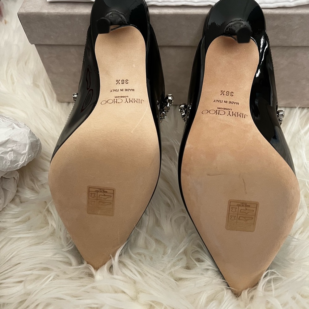 JIMMY CHOO Patent Crystal Bing 100 Pumps 36.5 Black - Picture 10 of 10